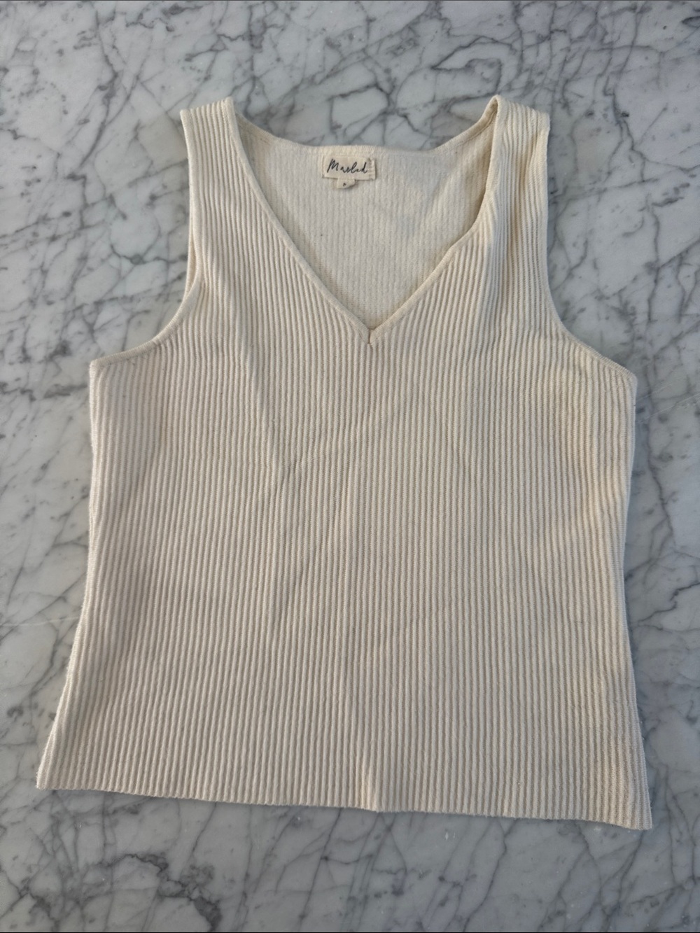Marled Black Ribbed Tank Top Crème Sz M